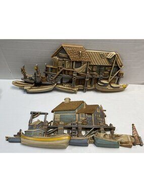 Burwood Wharf Boat Dock House 1977 Wall Hanging Set 1506 & 1505 USA - EUC